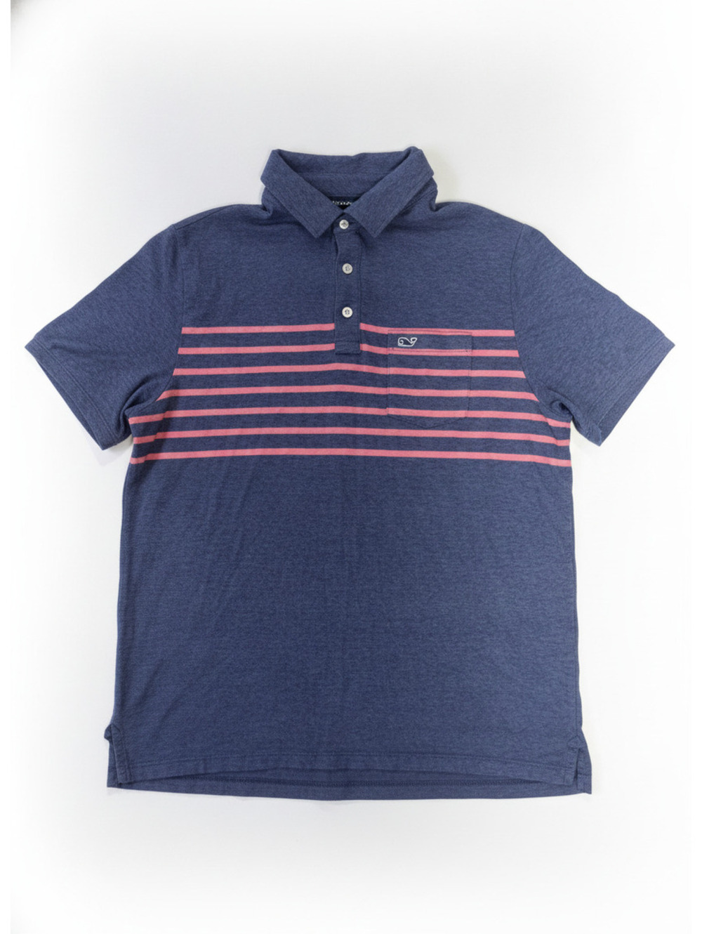 Vineyard Vines Edgartown Polo Shirt Size M Navy Blue with Pink Stripes